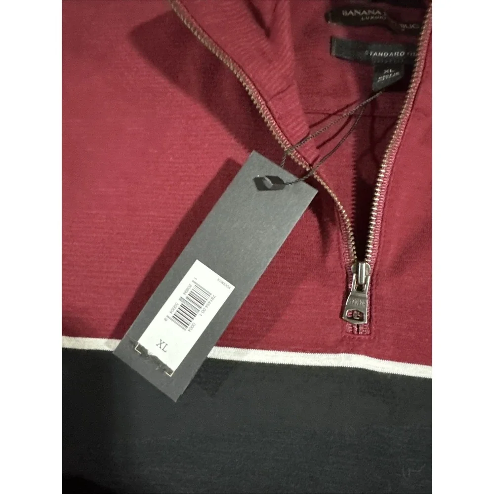 BANANA REPUBLIC Red SWEATER SHIRT Long Sleeve Pullover Sweatshirt Stripe XL